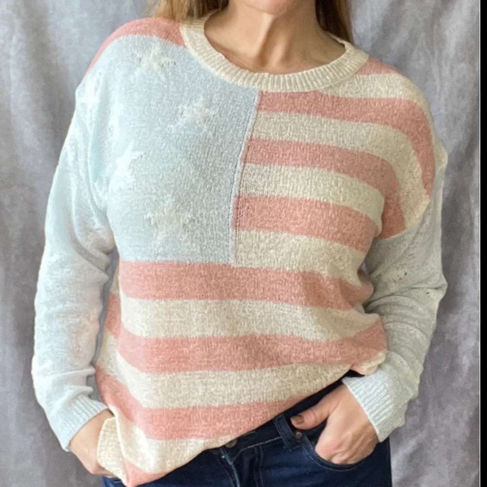 Chic Soul Vintage American Flag Lightweight Sweater